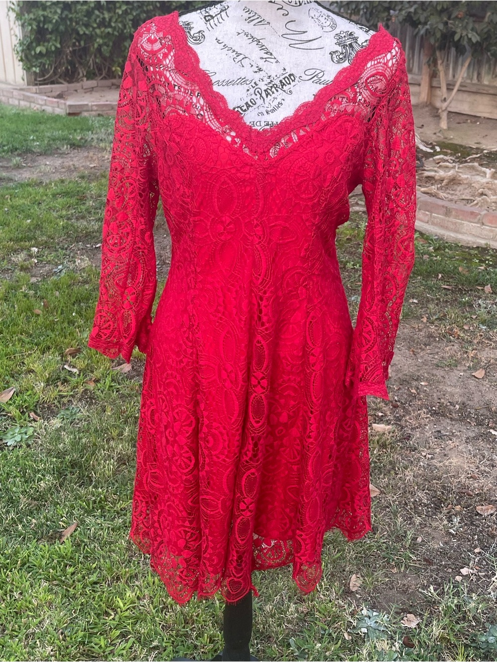 Ryan Michelle Red Floral Lace V-Neck Cocktail Dress Size L